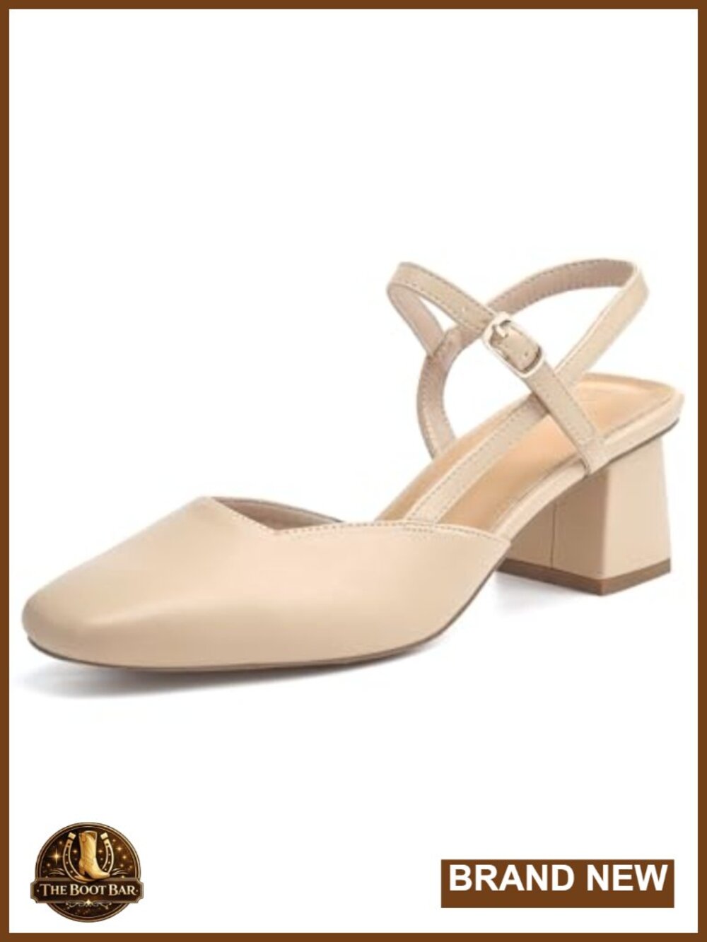 Rilista Women's Slingback Chunky Low Heels Square Toe Faux Leather Pumps
